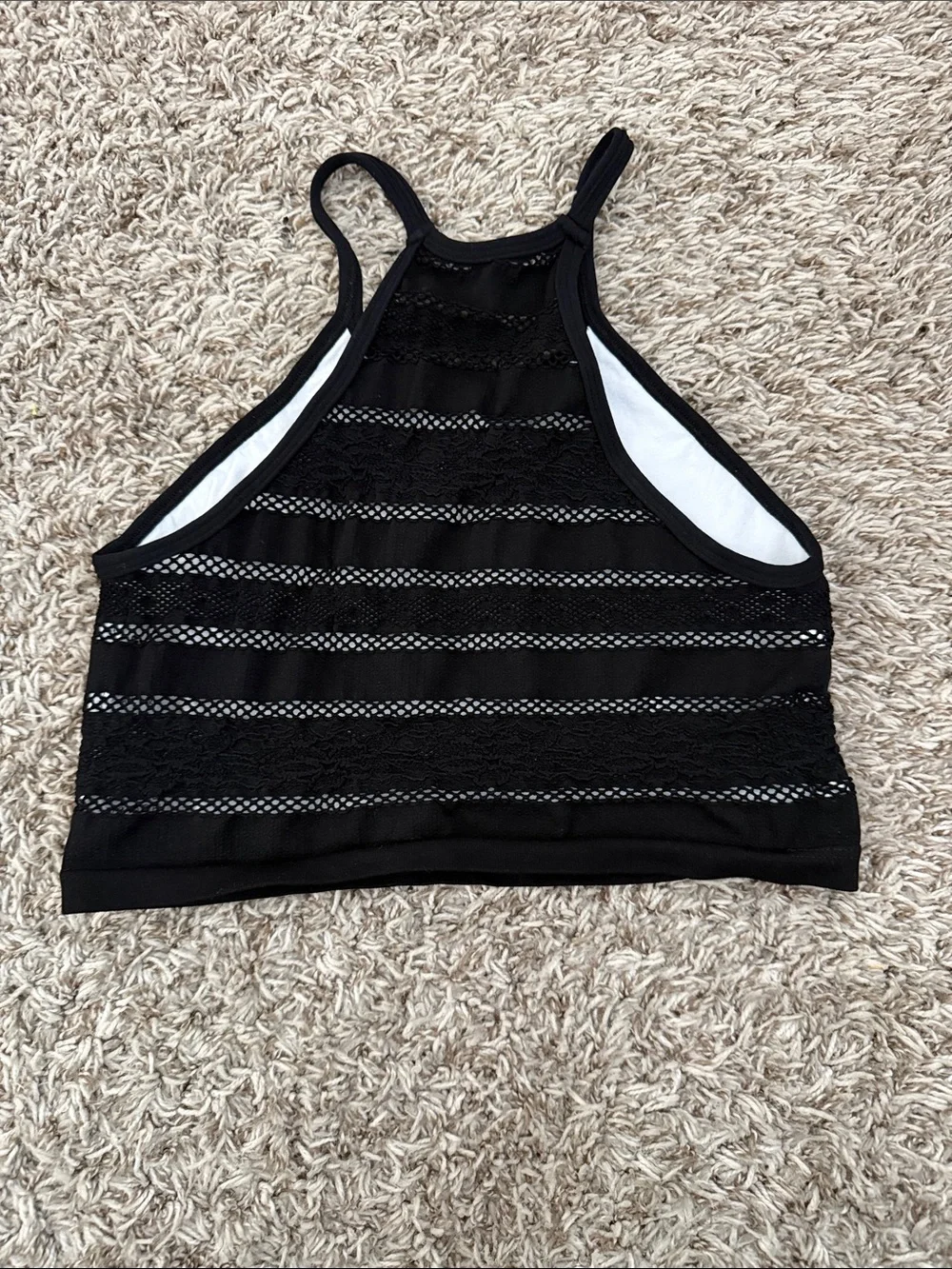 Free People Black Mesh-Stripe Cropped Sports Bralette